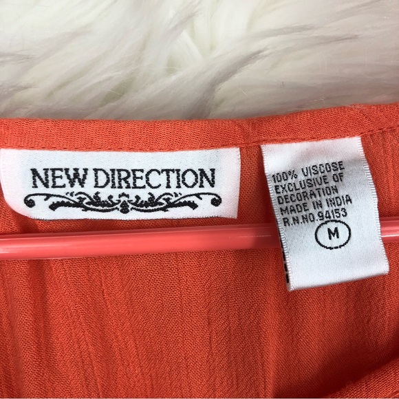 Ladies Orange Tunic w/Crochet Tassel Cuffs & Hem; Asymmetrical Hem; Embroidery M - Picture 7 of 8